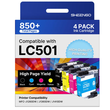 LC501 Ink Cartridges Compatible for Brother LC501 Ink Cartridge MFC-J1360DW LC501XL LC501 Series Ink LC 501 Ink Cartridge for Brother Work Smart MFC-J1360DW MFC-J1410DW MFC-J1260W Printer, 4P