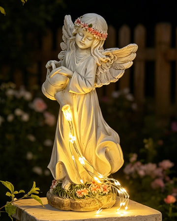 Paxverra Solar Angel Statue, Warm Light Resin Garden Decor, 10 Inch