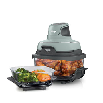 Ninja Crispi Air Fryer, Microwave, Freezer & Dishwasher Safe, Non Toxic Glass Portable Cooking System, 4 QT & 6 Cup Glass Containers with Storage Lids, Easy Meals, Air Fry, Bake, Green (Renewed)