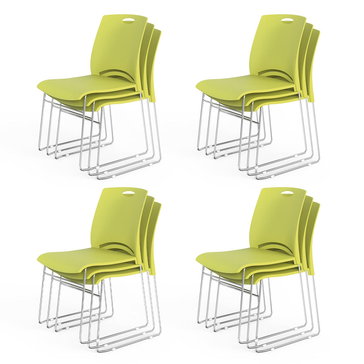 Vingli Stacking Chairs Set of 12 Stackable Office Chairs with Metal Sled Base, Ergonomic Plastic Seat, Stacking Chairs for Waiting Room Break