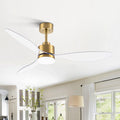 52 Inch Ceiling Fans with LED Light Remote Control, Modern Ceiling Fan with Reversible DC Motor, 3 Blades and 3 Color Temperature, LED Light Chandelier for Bedroom (Gold & 3 Transparent Blades)
