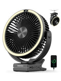 Warmco 15000mAh Clip on Fan with LED Light for Camping and Golf Car