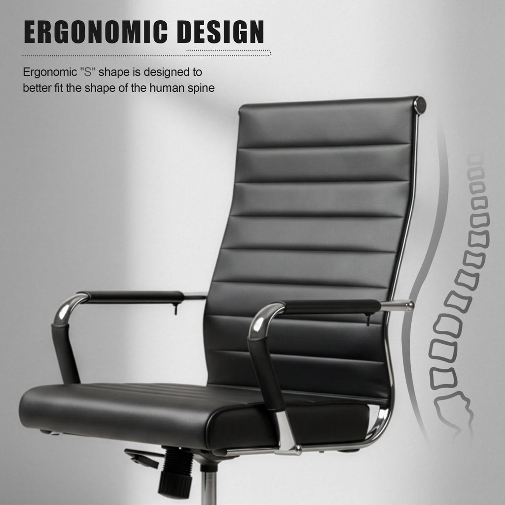 Okeysen Office Desk Chair, Ergonomic Leather Modern Conference Room Chairs, Executive Ribbed Height Adjustable Swivel Rolling Chair for Home