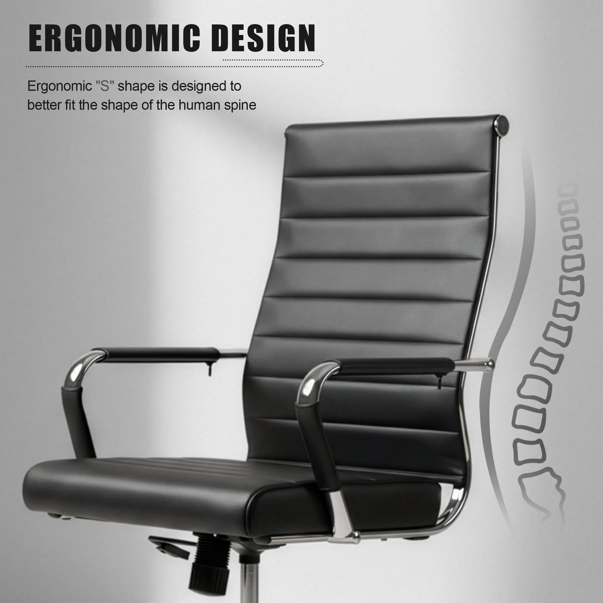 Okeysen Office Desk Chair, Ergonomic Leather Modern Conference Room Chairs, Executive Ribbed Height Adjustable Swivel Rolling Chair for Home