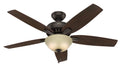 Hunter 52 inch Indoor Ceiling Fan with LED Light - Bronze Ceiling Fan with Pull Chain, For Bedroom or Living Room, Standard Mount, No Remote, 5 Blades, Includes Bulbs - Newsome 53311, Premier Bronze