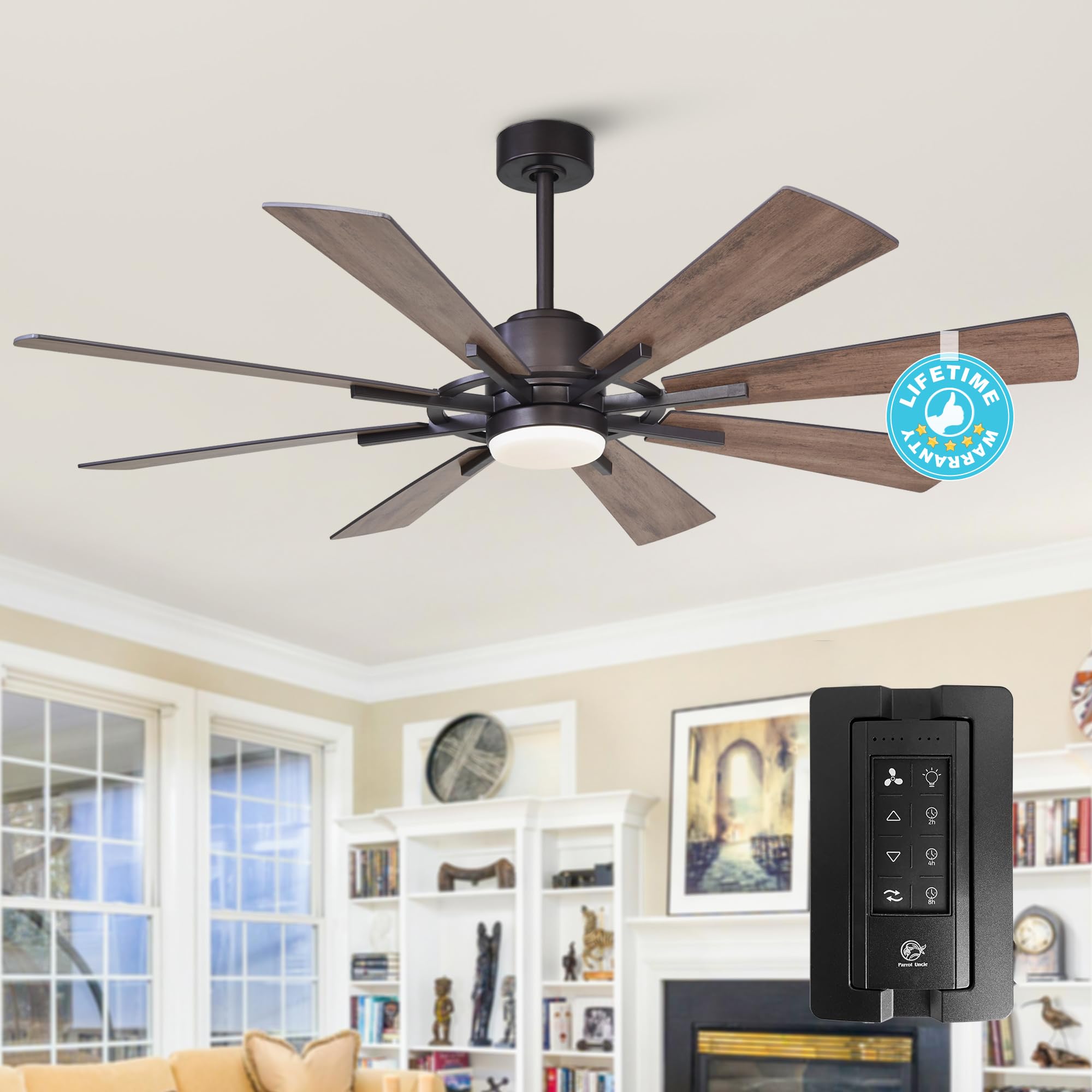Ceiling Fans with Lights and Remote, 60 Inch Farmhouse Chandelier Ceiling Fan for Bedroom Rustic Lighting Ceiling Fans Outdoor Indoor, DC Motor Reversible 8 Blades, Noiseless, ETL, Oil Rubbed Bronze