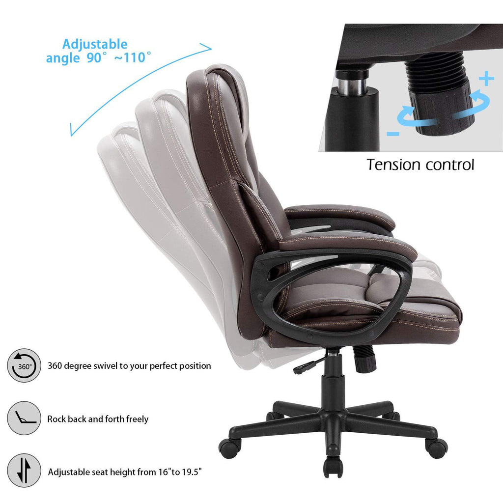 Furmax Office Executive Chair High Back Adjustable Managerial Home Desk Chair, Swivel Computer Pu Leather Chair with Lumbar Support (2, Brown)