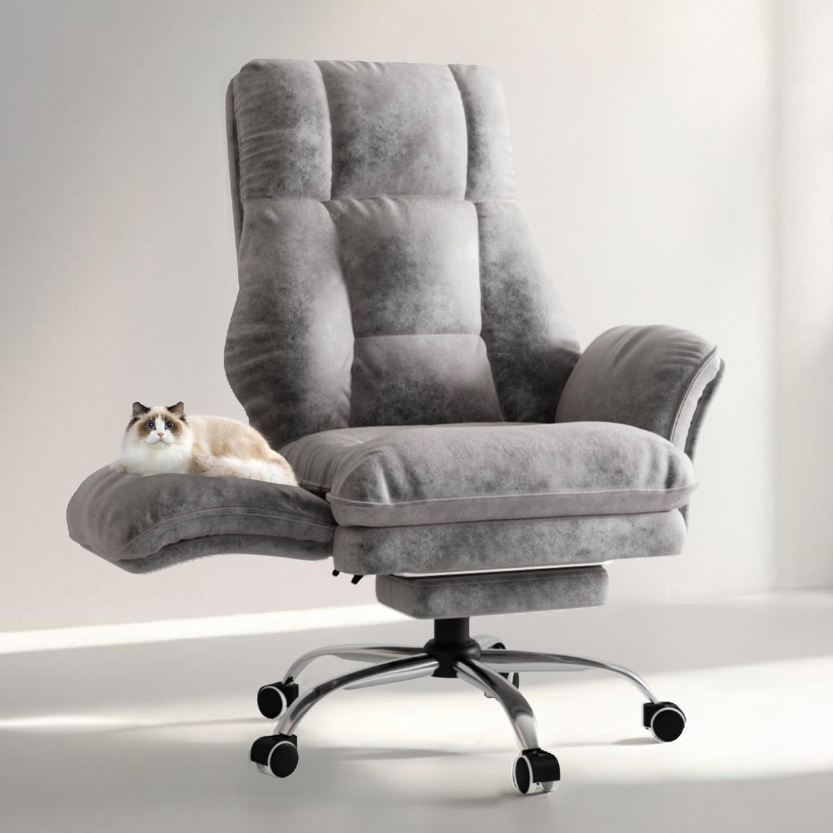 Big and Tall Office Chair, Flip Armrests for Pets & Cross Legged Sitting, 3.67 ft x 2.23 ft x 4.03 ft, Grey