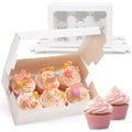 6 Count White Cupcake Boxes with Window - 36 Total Capacity Cupcake Carrier Sets for Birthday Holiday Party Bakery Supplies