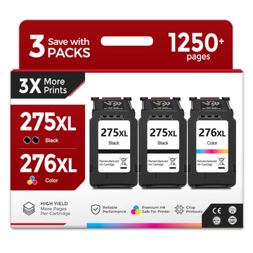 275XL 276XL Ink Cartridge (2 Black 1 color) Replacement for Canon PG-275 CL-276 XL PG275 CL276 for Cannon Pixma TS3522 TR4720 TS3500 TS3520 TR4700 TS3700 TS3720 TS3722 TR4722 TR4723 TR4725 Printer