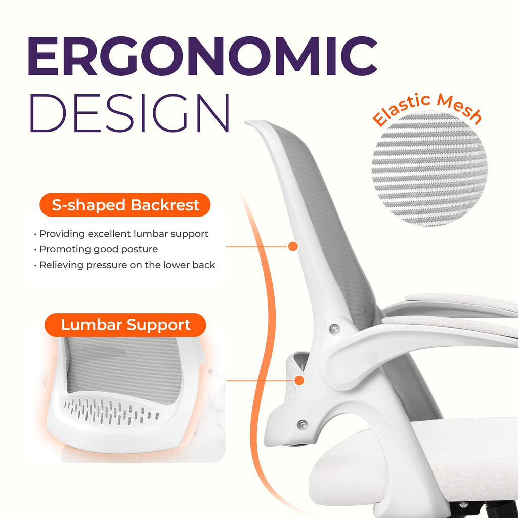 Neo Chair Office Desk Chair, Ergonomic Mesh with Flip-up Armrests, Ivory, Mesh Chair
