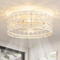 White Caged Ceiling Fan with Light and Remote, Modern Romantic Flower Crystal Ceiling Fans with Lights, Flush Mount Low Profile Fandelier, 6-Speed Reversible for Bedroom,Dining Room,Girls Room,Nursery