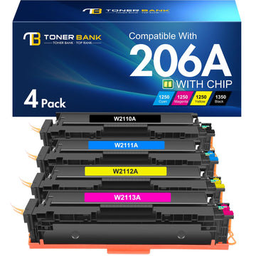 206A Toner Cartridges 4 Pack 206X M283fdw M283cdw M255dw M255nw M283 Set | Replacement for HP Color LaserJet Pro MFP M283fdn M282nw M255 M282 Printer High Yield with Chip (Black Cyan Yellow Magenta)