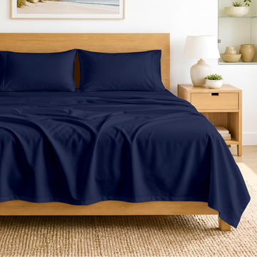 SGI bedding 100% Egyptian Cotton Sheets Full XL Size – 600 Thread Count Sheets Set, Soft, Cooling, 15" Deep Pocket, Luxury Hotel Bedding, Breathable, Durable - Navy Blue