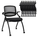 Clatina Stackable & Foldable Conference Chair with Wheels, Ergonomic Mesh Back, 300lbs Capacity, Breathable Padded Seat, Adjustable Armrests,
