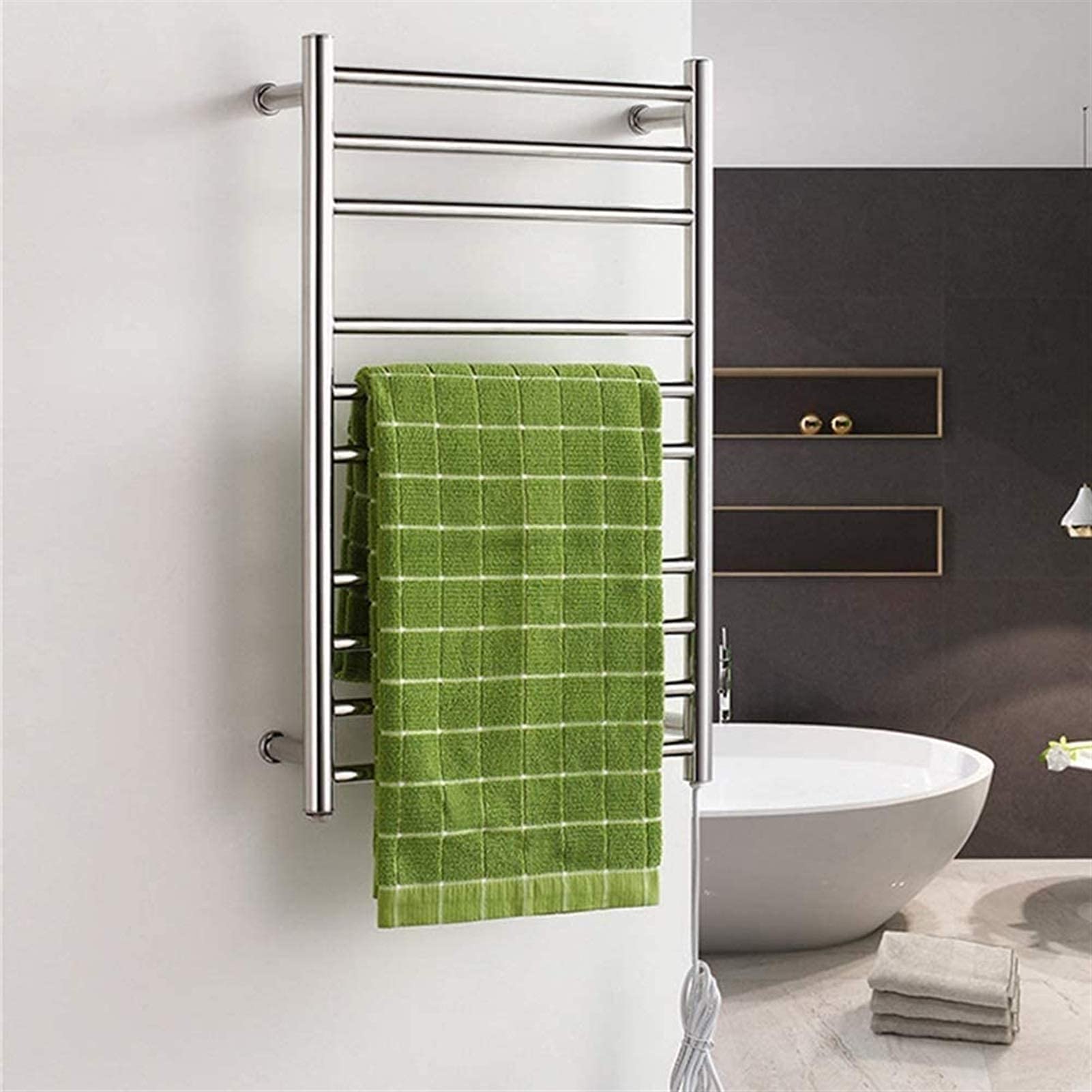 Heated Towel Rail Rails Towel Warmer Drying Rack, 10-Bar Stainless Steel Wall Mounted Electric Heated Towel Rack Warmer, Electric Heated Towel Rack for Bathroom(20" Wx 31" H) (Size
