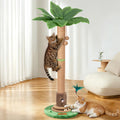 39" Cat Scratching Post for Indoor Cats, Interactive Plant-Inspired Cat Scratcher with Sisal Rope, Mouse Hole & Wooden Ball Track, Tall Cat Scratch Post for Large Adult Cats & Kittens