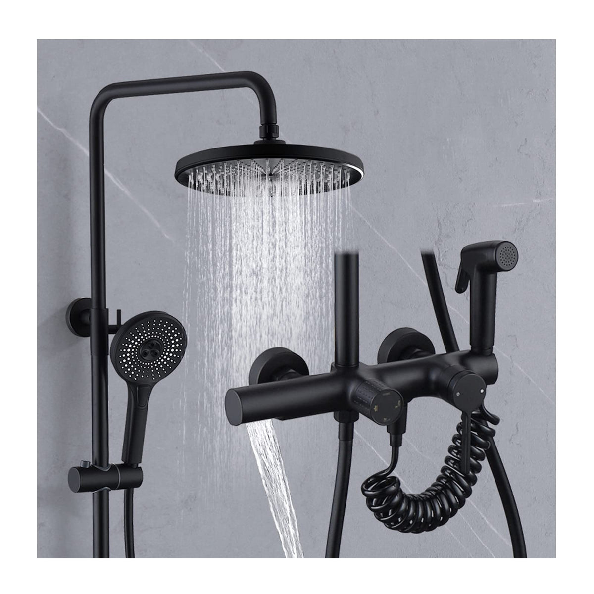 High Pressure Shower Systems Black, Wall Mounted Shower Fixture Combo Set Single Handle Bathroom Shower Faucet Set with Hand Shower