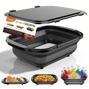 Collapsible BBQ Prep Tubs with Titanium Cutting Board, Large-Capacity?5.3Gal/20L?Barbecue Utensils, with Locking Lid, Strong Sealing and Leak-Proof Design. Suitable for Kitchen and Outdoor.