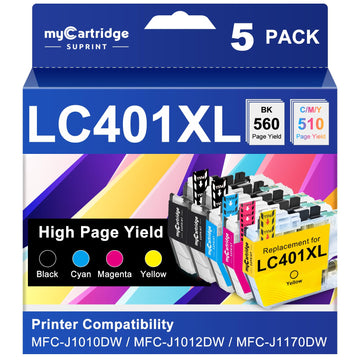 myCartridge SUPRINT LC401XL Ink Cartridges for Brother Printer Replacement for Brother LC401 401XL Ink Cartridges High Yield Printer Use with MFC-J1010DW MFC-1012DW MFC-J1170DW MFC-J1800D (5Pack, XL)