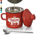 PGYARD Mini Bacon Grease Container With Strainer - 15OZ Enamel Grease Saver, Farmhouse Bacon Grease Keeper For Kitchen Fat Storage, Dishwasher Safe-Red