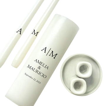 Unity Candles for Wedding, Modern Unity Set, Custom and Personalized Pillar and Taper Candles, Custom Date and Names. Unscented White Premium Wax, Religious and Wedding Ceremony, Special Events