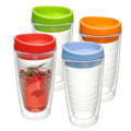 Lily's Home Set of 4 Double Wall 16oz Travel Cups with Multi-Color Lid, Reusable Insulated Plastic Tumblers, BPA Free, Handwash Only - Perfect for Iced Coffee and Cold Drinks, Indoor/Outdoor Use
