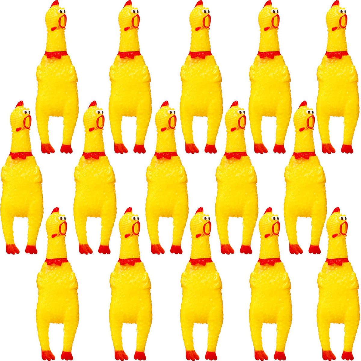 Gejoy 15 Pcs Rubber Screaming Chicken Queeze Novelty Toys Squeaky Noise Shrilling Shrieking Squawking Chicken Noisemaker Novelty Gadget for Dogs Pets, 6.3 Inch(Yellow)