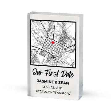 NEXT DAY SHIP Custom Our First Date Map Block - Couples Map, Where It All Began, Gift for Her, Acrylic Plaque Couple Gift, Custom Location, Gifts for Wife and Husband Anniversary, Valentines Day