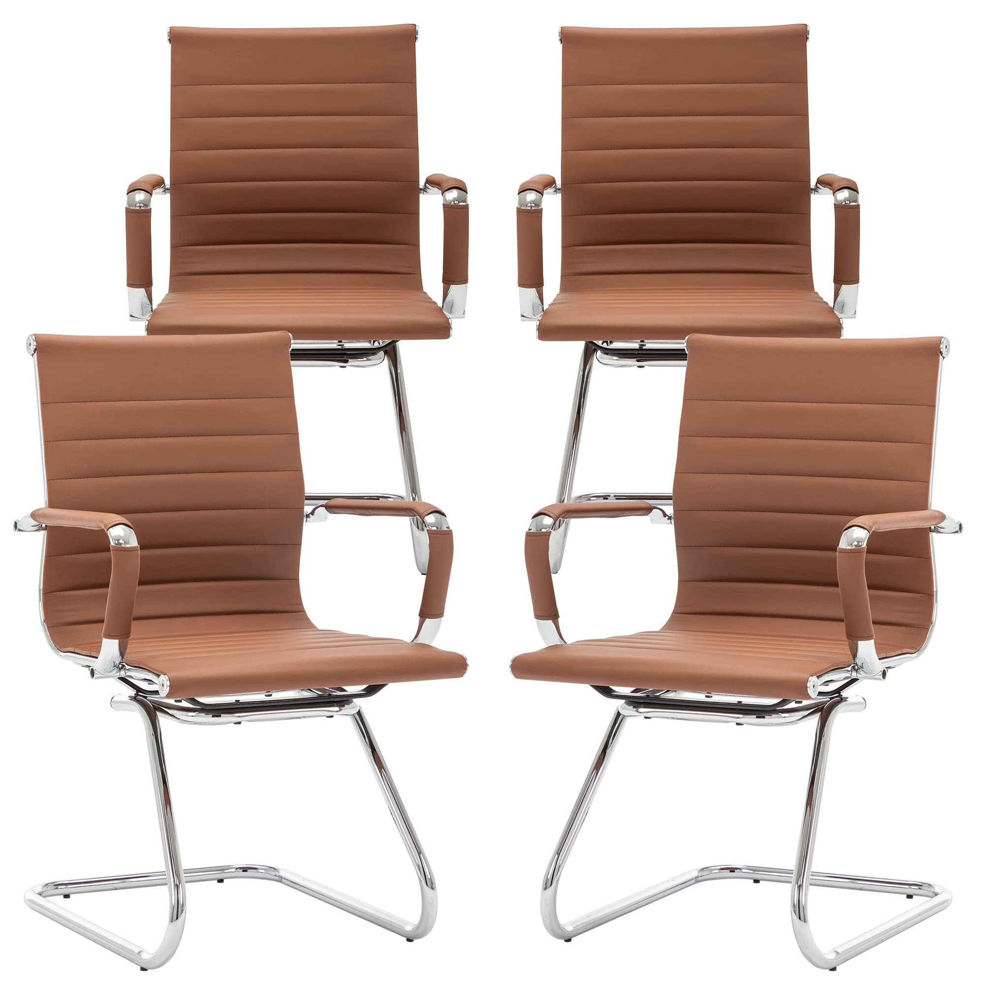 Dm Furniture Conference Room Chairs Set of 4, Waiting Room Chairs with Arms, Faux Leather Reception Chairs No Wheels, Office Guest Chairs with
