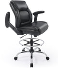 Ergonomic Mid-back Premium Faux Leather Adjustable Drafting Chair with Multi-function Arms and Foot Ring, Standing-desk Matched Tall Swivel