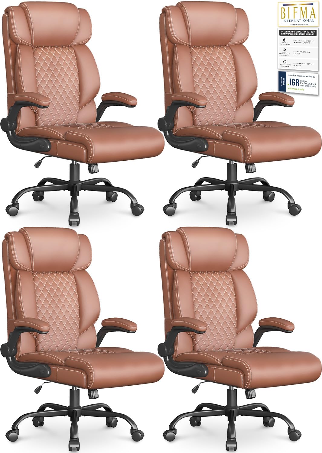 Office Chair-executive High Back Breathable Big and Tall Office Chair Flip-up Armrests Lumbar Support-ergonomic Leather Rolling Swivel Chair