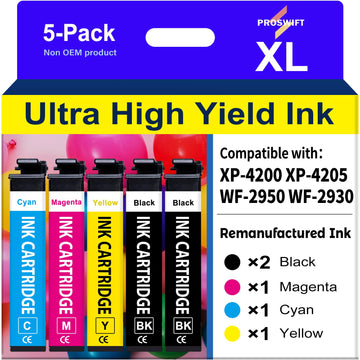 Remanufactured Ink Cartridge Replacement for EPSON 232 232XL Ink Cartridges Combo Pack Compatible with XP-4200 WF-2930 XP-4205 WF-2950 Printer Ink Cartridges (2Black, Yellow, Magenta, Cyan)