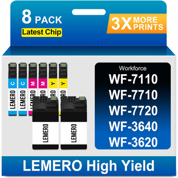 LEMERO Remanufactured Ink Cartridge Replacement for Epson 252XL Ink Cartridges Combo Pack for Workforce WF-7110 WF-7710 WF-7720 WF-3640 WF-3620 WF-7610 WF-7620 Printer, 8-Pack