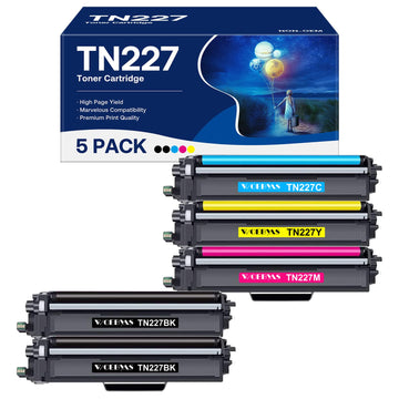 TN227 High Yield Toner Cartridge 5 Pack, Compatible for Brother TN227 TN223 with MFC-L3770CDW HL-L3270CDW HL-L3210CW HL-L3230CDW HL-L3230CDN HL-L3290CDW MFC-L3710CW MFC-L3750CDW, TN-227BK/C/M/Y