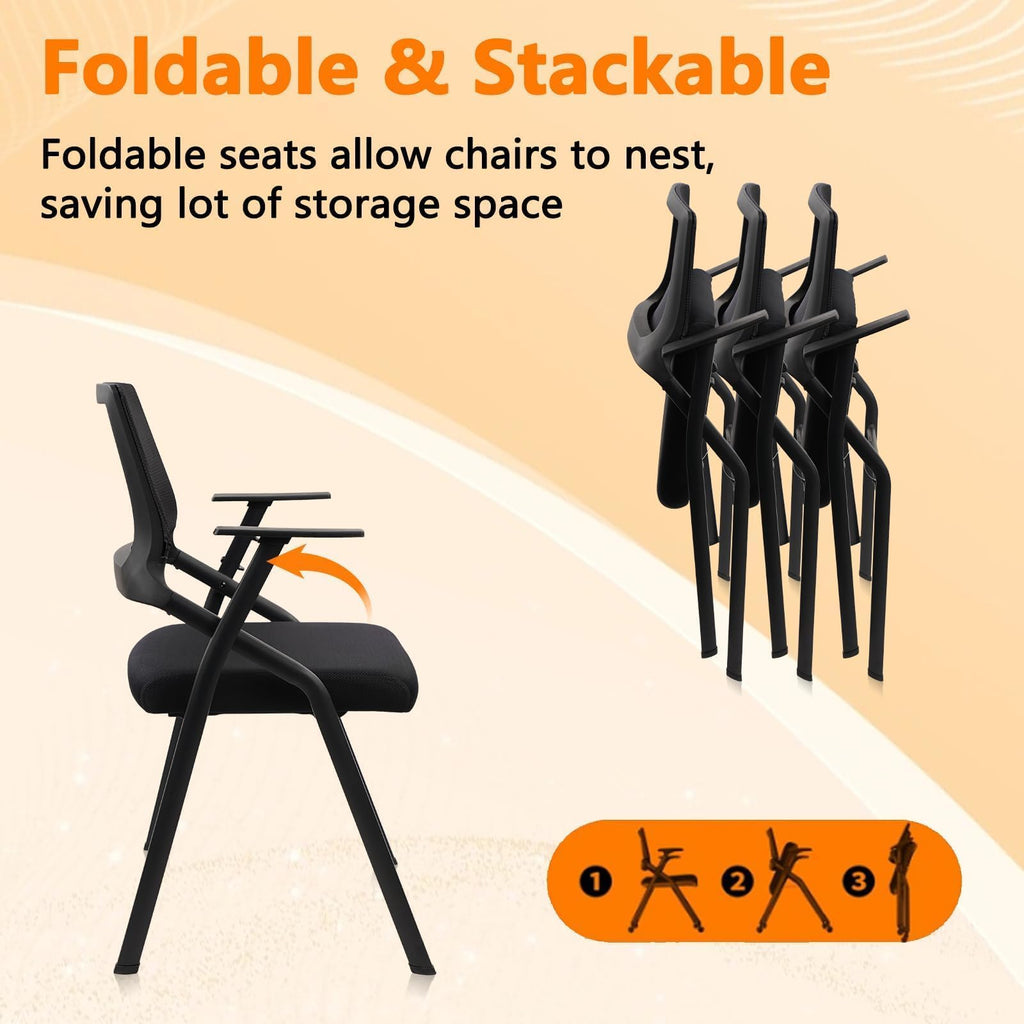 Clatina Stackable & Foldable Office Chairs with Ergonomic Lumbar Support and Thickened Seat Cushion, Folding Mesh Fabric Reception Guest Chair
