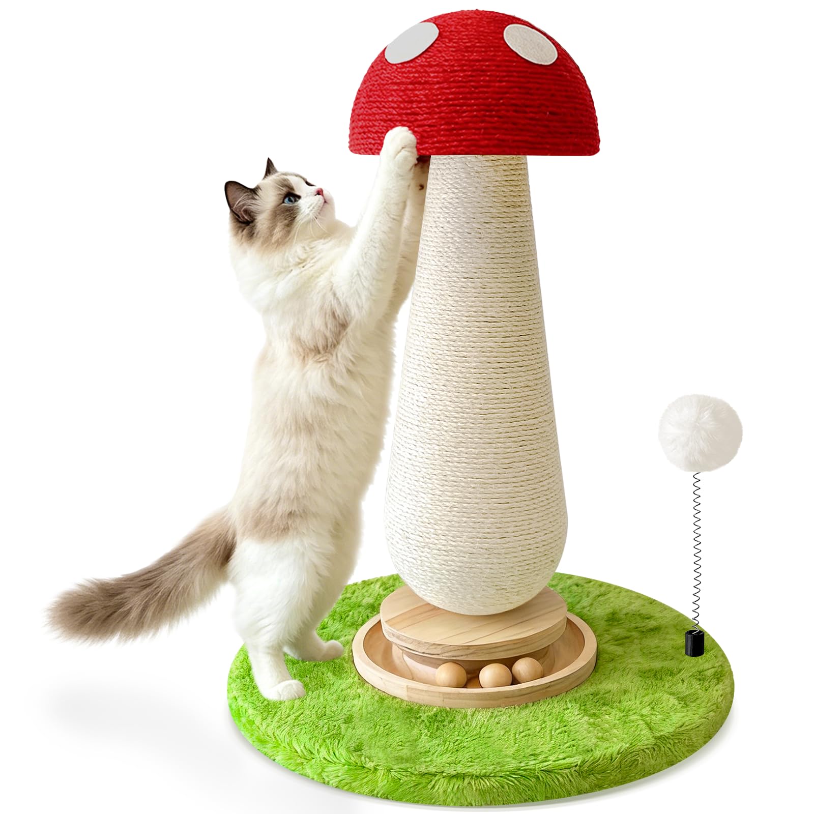 Homegroove Mushroom Cat Scratching Post, Cute Cat Scratcher Post with Large Stable Round Base, Sisal Cat Scratching Posts for Indoor Cats Adults (Mushroom, Large)