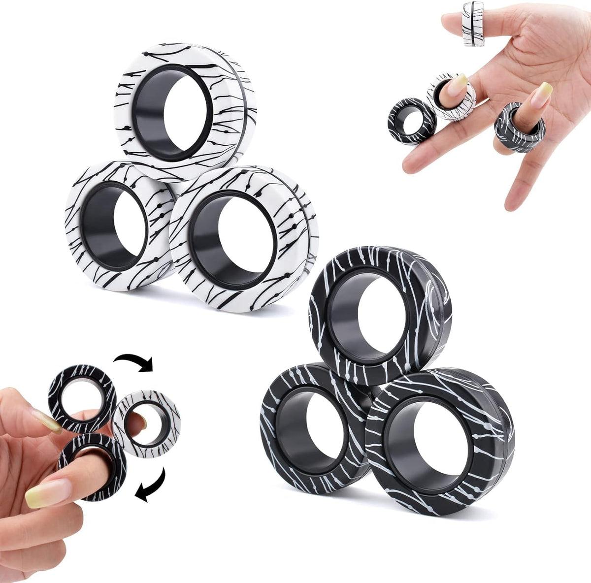 Cevioce 6 PCS Magnetic Rings Fidget Toys Set for Adults Boys Teens,ADHD Anxiety Fidget Spinner Magnetic Ring,Coolest Finger Stress Relief Toys Kids Birthdays Easter Gifts for 8 9 10 11 12+ Year Old