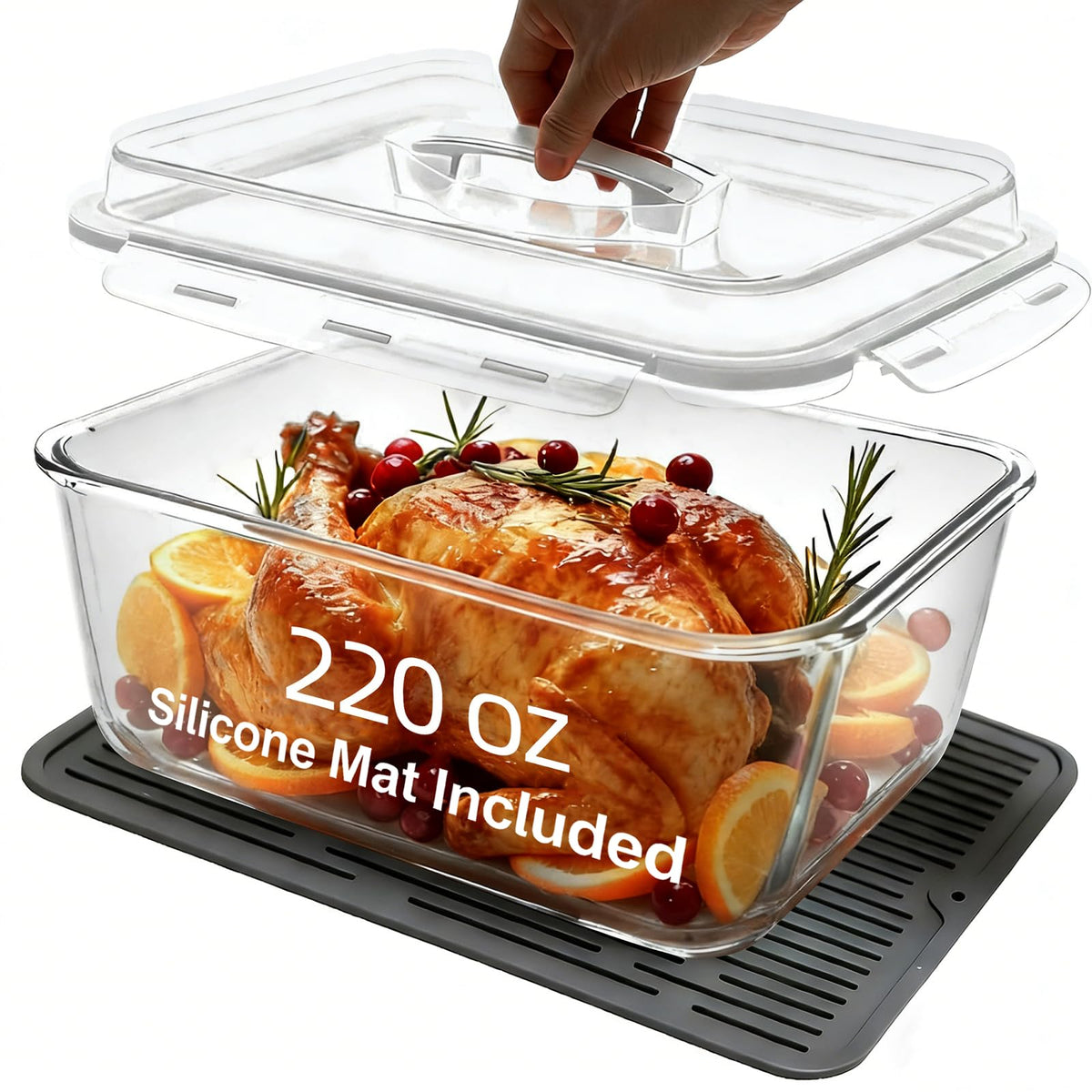 Large Glass Storage Containers with Lids 220oz/6500ml - Borosilicate Extra Large Glass Food Storage Containers for Rotisserie Chicken, Turkey - XL Big Glass Bowl Airtight Freezer to Oven Safe