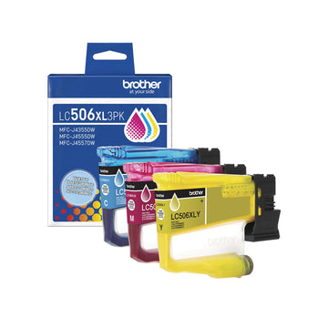 Brother Genuine LC506XL3PK 3-Pack High Yield Cyan, Magenta, and Yellow Ink Cartridges (for use with INKvestment 4355, 4555, and 4557 Printers) | Genuine Brother, 500 Pages Each, Fits Select Inkvestment Mfc-J4355/4555/4557