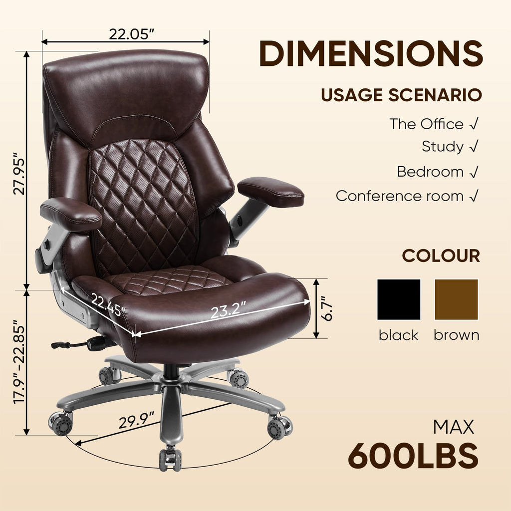Zsqn 600 Lbs Big and Tall Office Chair, Plus Size Desk Chair with 6d Adjustable Flip Arms, Wide Comfortable Computer Chair with Adjustable