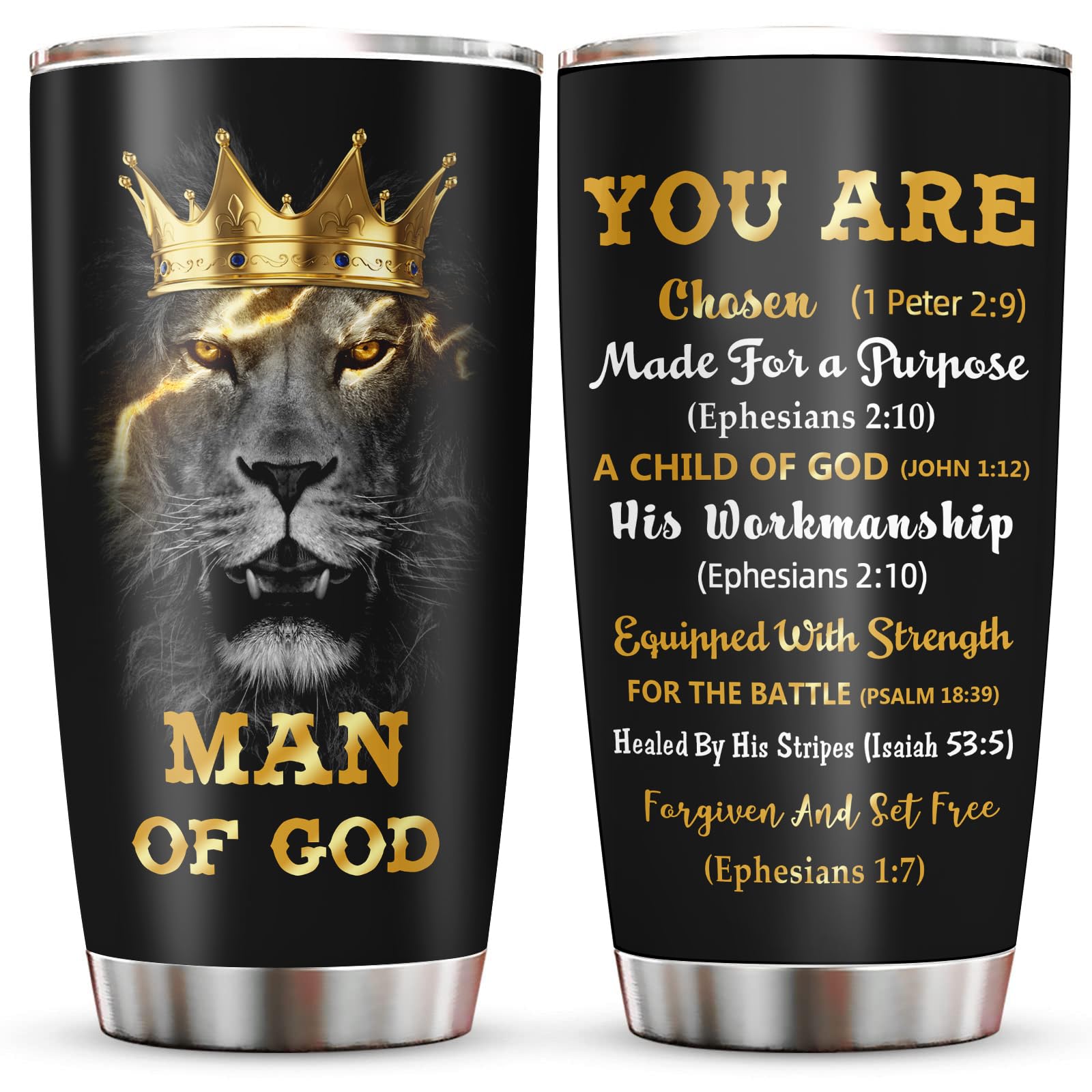 Muilzon Christian Gifts for Men Tumbler 20oz - Baptism/First Confirmation/Communion Gifts for Boys Coffee Cup - Religious Catholic Inspirational Birthday Gift for Men - Man of God Bible Verse Cup