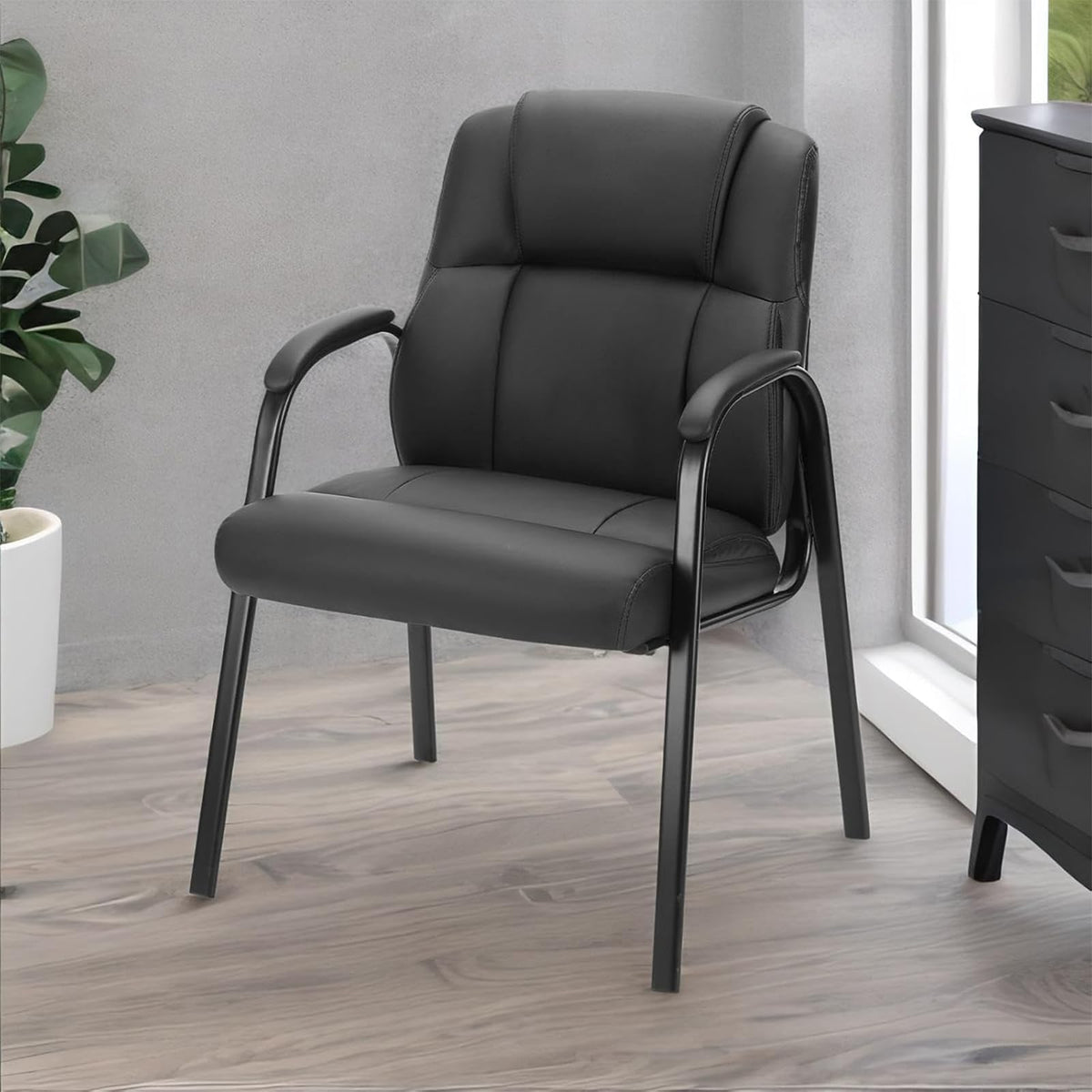 Sweetcrispy Leather Guest Chair Set of 2 with Padded Arms, Comfy Waiting Room Chairs for Reception Conference Side Office Desk Home