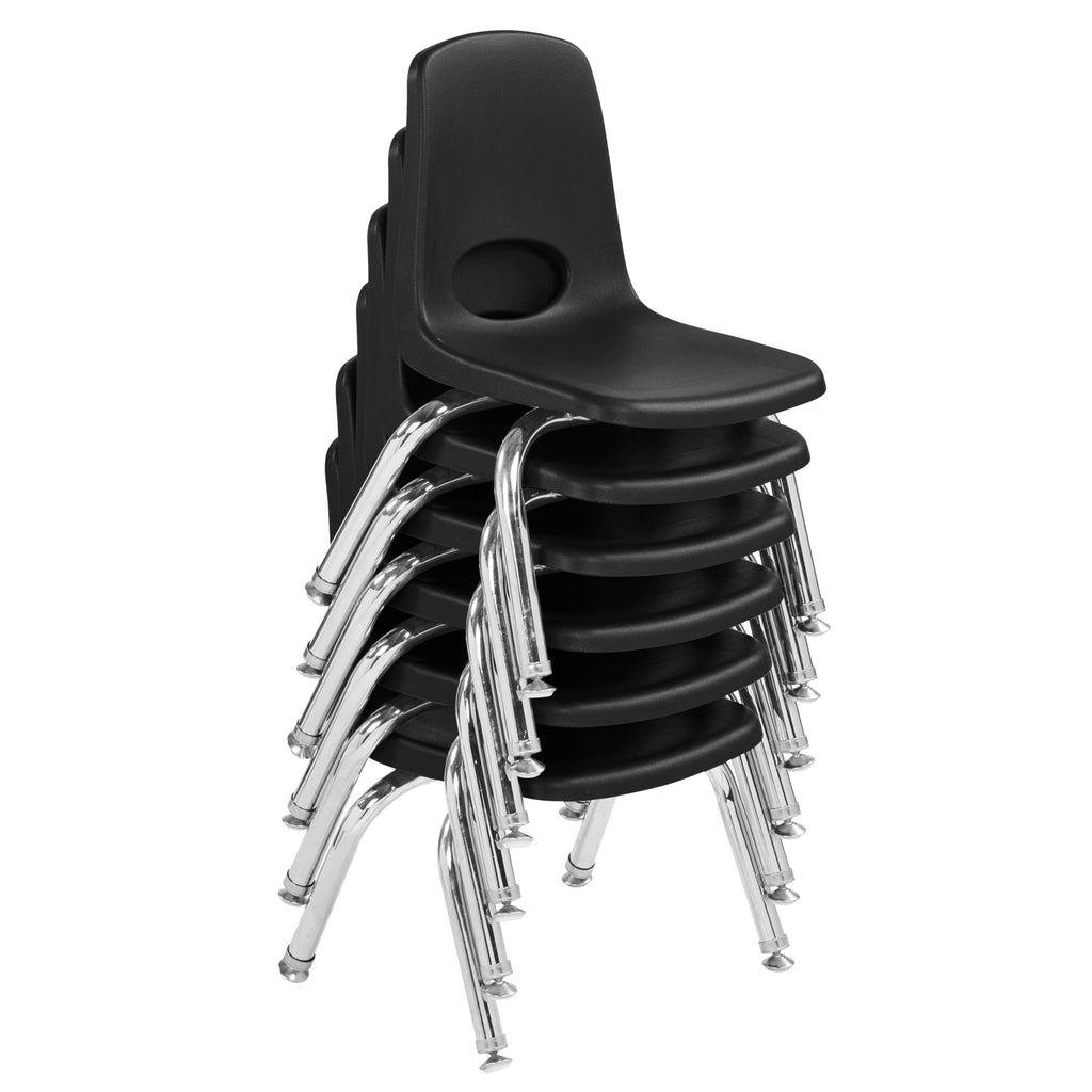 Fdp 10" School Stack Chair,stacking Student Seat with Chromed Steel Legs and Nylon Swivel Glides for In-home Learning or Classroom - Black