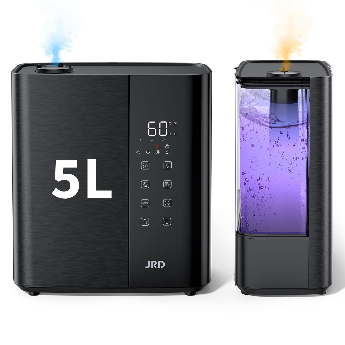 JRD Warm & Cool Mist Humidifiers for Bedroom 5L, Quiet Ultrasonic Air Humidifier Fast Symptom Relief, 50H Runtime, Oil Diffuser, 12H Timer, 7 Color Light for Large Room, Office, Baby, Plants-Black