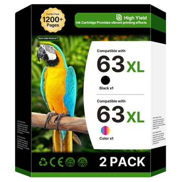 63XL Ink Cartridges Black and Color (2-Pack) Replacement for HP Ink 63 for HP 63XL Ink Cartridge Combo Pack Work With HP DeskJet 3634 3637 3639 ENVY 4510 4520 OfficeJet 3830 3833 5255 Printer B7RT2AN