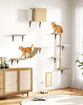 COZIWOW 5-Piece Cat Tree Set with Wall Mounted Cat Shelves, Cat Scratching Post & Cat Wall Furniture, Multi-Functional Indoor Cat Jungle Gym, Essential for Cat Room, Suitable for Large Cats(Beige)