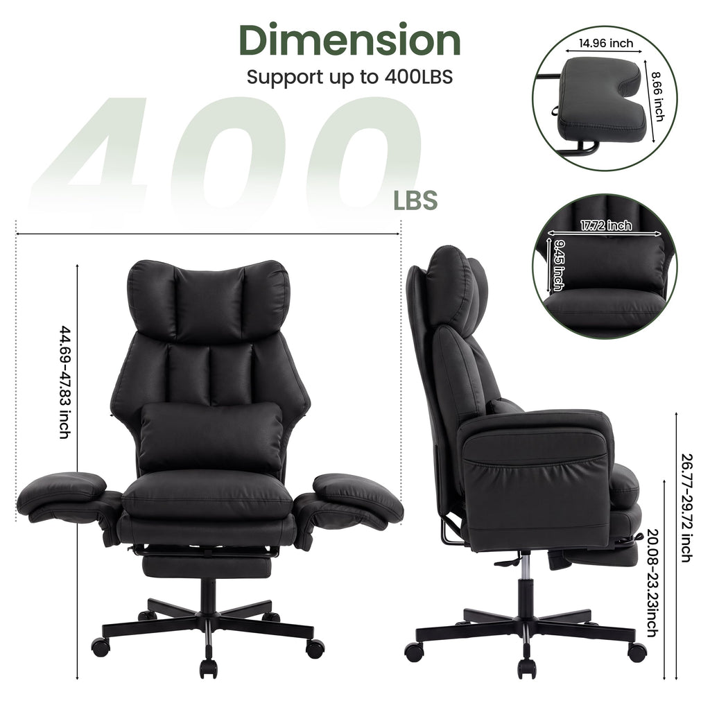 Criss Cross Chair with Footrest, Big and Tall Office Chair with Flip Arms, Pu Leather Balck