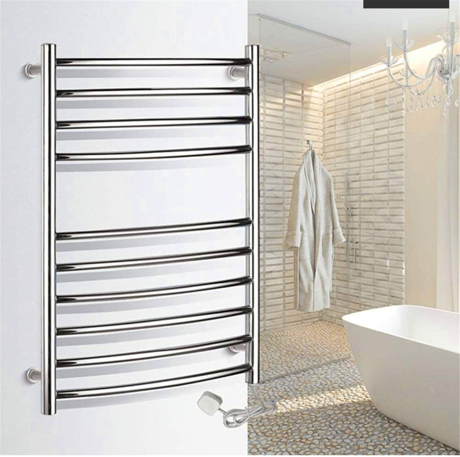 Bathroom Wall heaterTowel Warmer,HeatedTowelRail, ElectricTowel Rack Stainless Steel Wall Mounted Electric Heated Towel Rack Warmer with Shelf 10 Heated Bars Bathroom Acce(