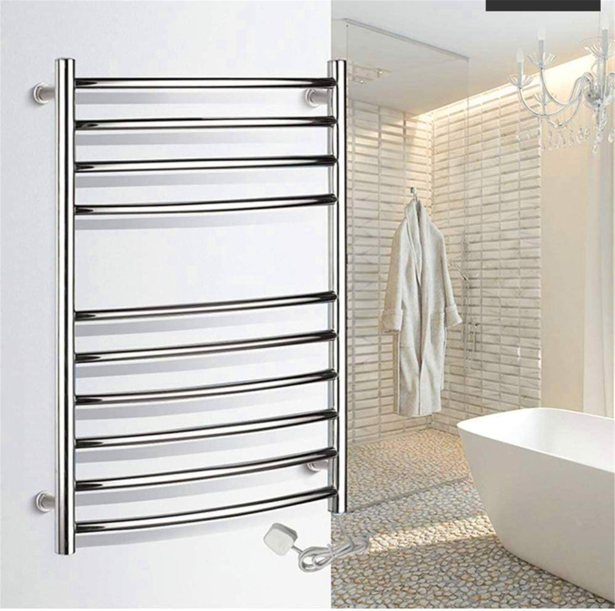 Bathroom Wall heaterTowel Warmer,HeatedTowelRail, ElectricTowel Rack Stainless Steel Wall Mounted Electric Heated Towel Rack Warmer with Shelf 10 Heated Bars Bathroom Acce(